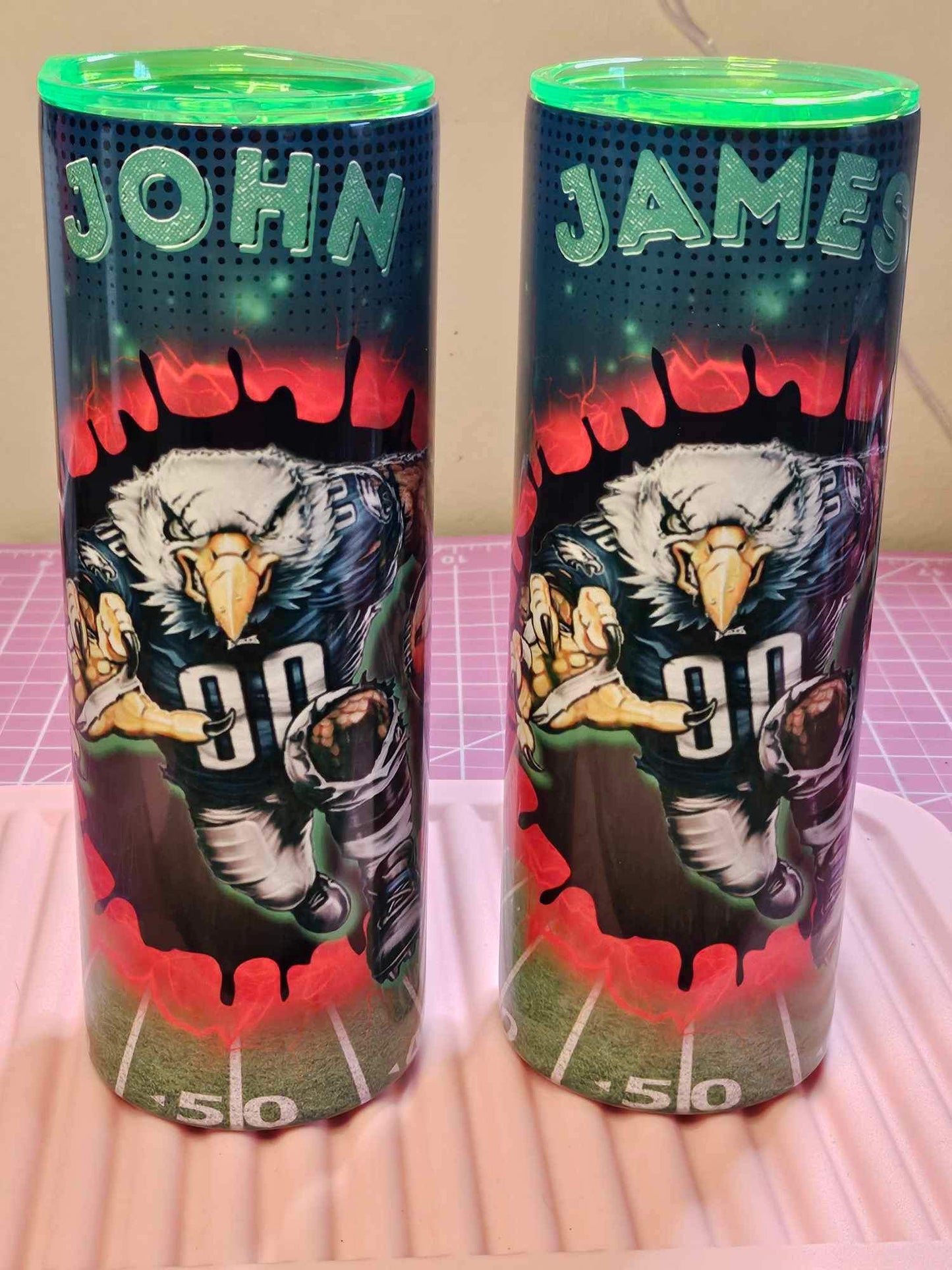 EAGLES 3 different designs (Personalized) 20oz Tumbler w/Metal Straw