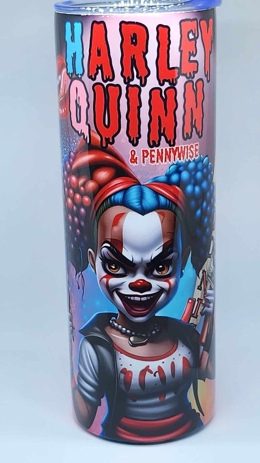 HALLOWEEN (HARLEY QUINN  W/PENNYWISE) TUMBLER (20oz Tumbler)