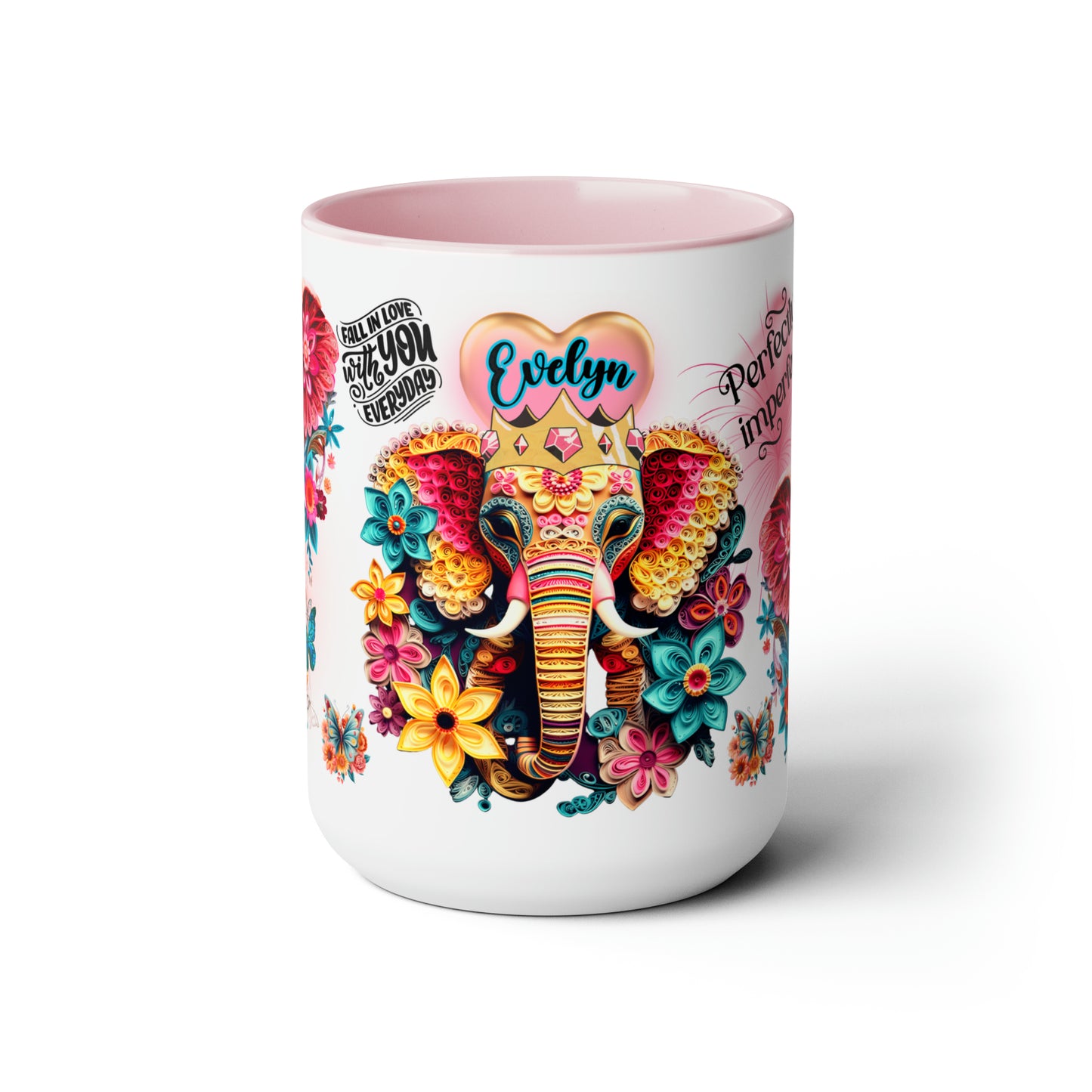 ELEPHANTS AND BUTTERFLIES (Personalized) 15oz Cofee Mug