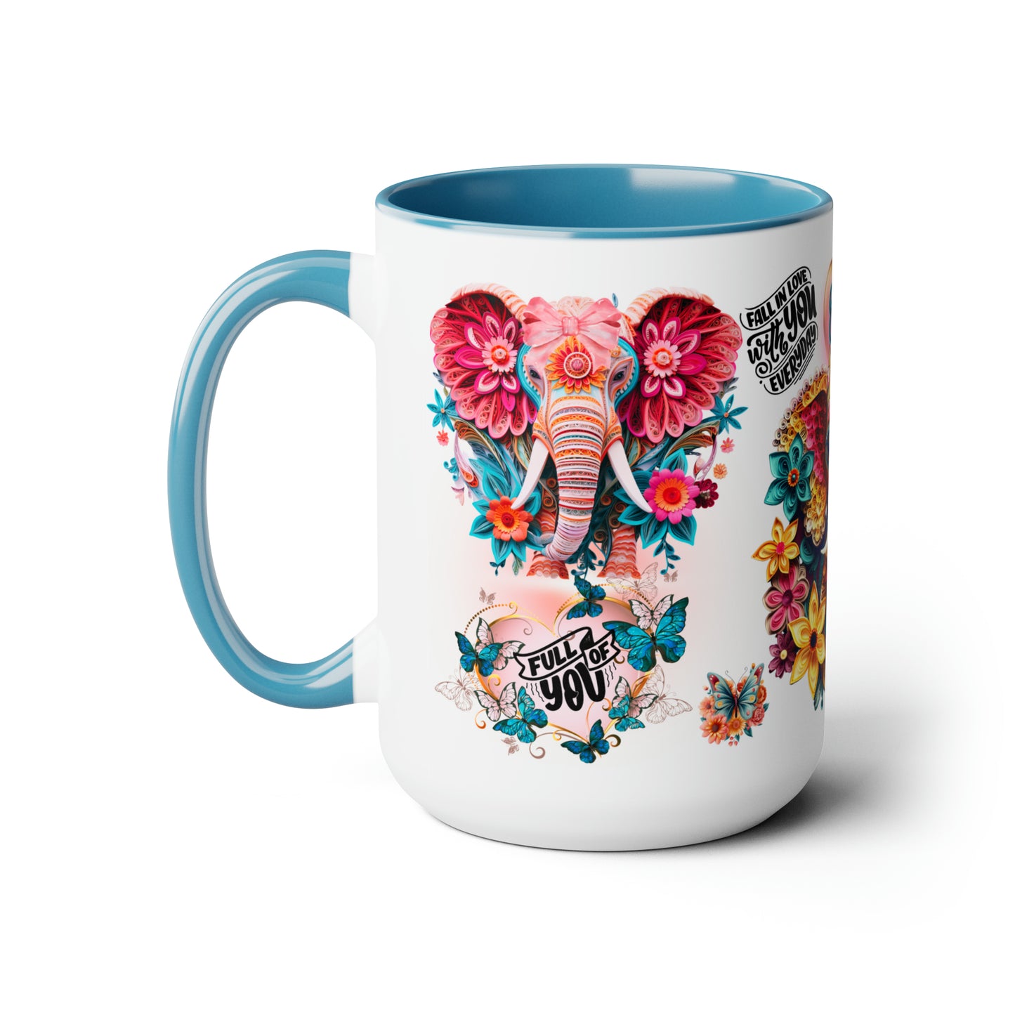 ELEPHANTS AND BUTTERFLIES (Personalized) 15oz Cofee Mug